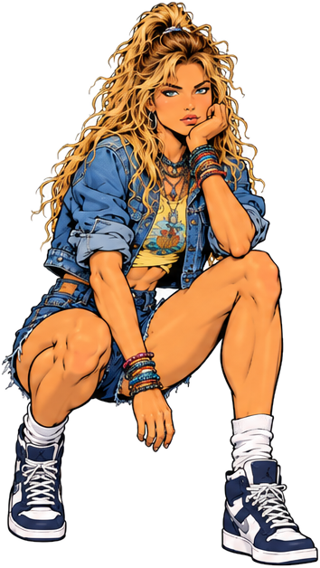 Sky crouched with her chin in her hand, thinking